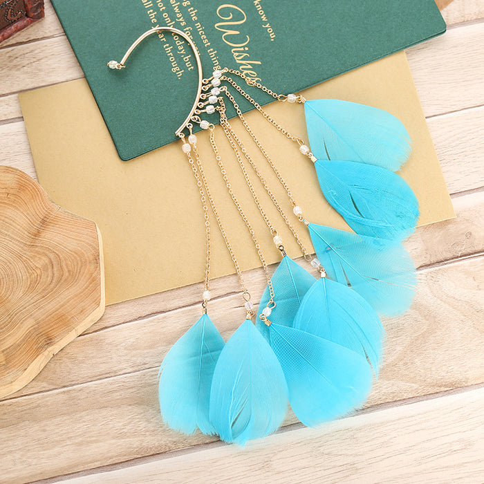 Wholesale Iron Chain Feather Boho Long Tassel Earrings JDC-ES-YYDX013