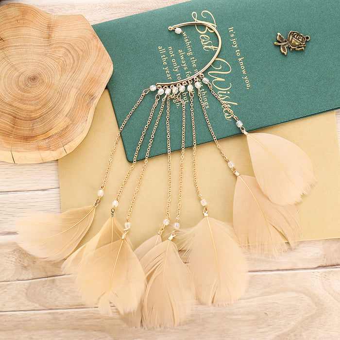 Wholesale Iron Chain Feather Boho Long Tassel Earrings JDC-ES-YYDX013