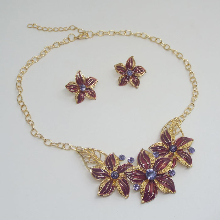Wholesale Necklace Alloy Flowers Diamond Earrings Necklace Set JDC-NE-QiF005