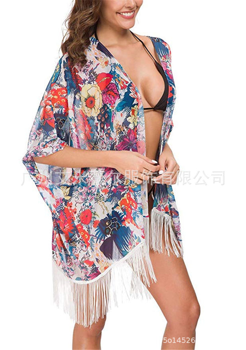 Wholesale Sexy Ladies Chiffon Print Cardigan Bikini Cover Up JDC-SD-Amwe001