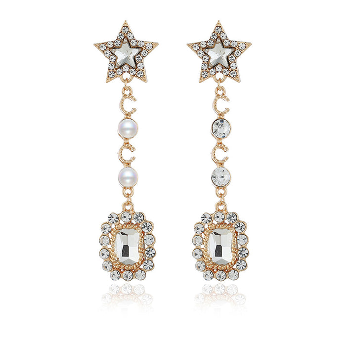 Wholesale earrings alloy star moon long pearl crystal MOQ≥2 JDC-ES-KaiQ052