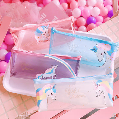 Wholesale Pencil Bag PVC Cute Cartoon Unicorn Transparent Stationery Box MOQ≥2 JDC-PB-YUNKE013