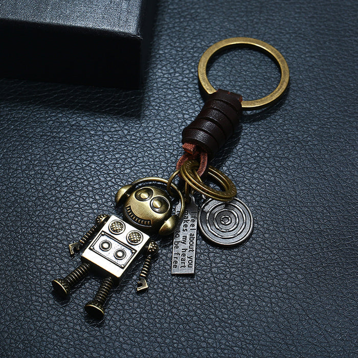 Jewelry WholesaleWholesale Hand Woven Alloy Robot Vintage Leather Keychain JDC-KC-ChiYu003 Keychains 驰誉 %variant_option1% %variant_option2% %variant_option3%  Factory Price JoyasDeChina Joyas De China