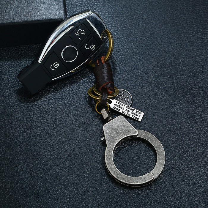 Wholesale Keychains Cow Leather Alloy Iron Mini Handcuffs JDC-KC-PK025