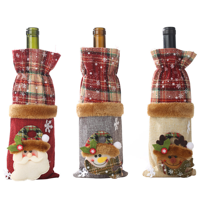 Paño decorativo al por mayor Christmas a cuadros alces Snow Man de nieve cubierta de botella MOQ≥2 JDC-DCN-HB016