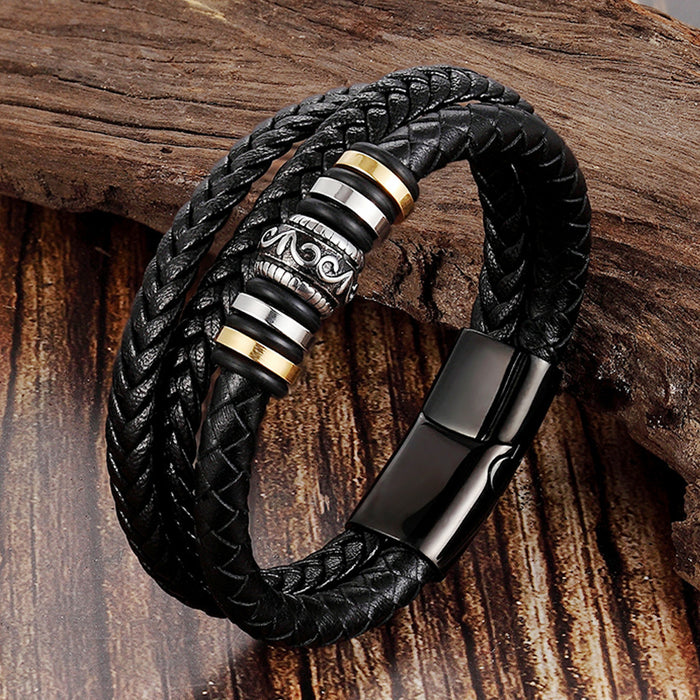 Wholesale Bracelet Stainless Steel Genuine Leather Woven Multilayer JDC-BT-OuSD004