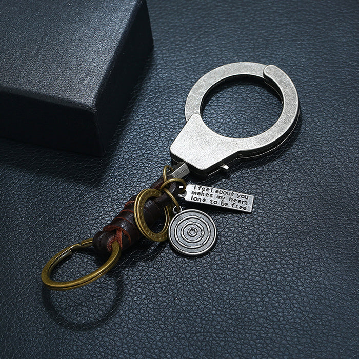 Wholesale Keychains Cow Leather Alloy Iron Mini Handcuffs JDC-KC-PK025