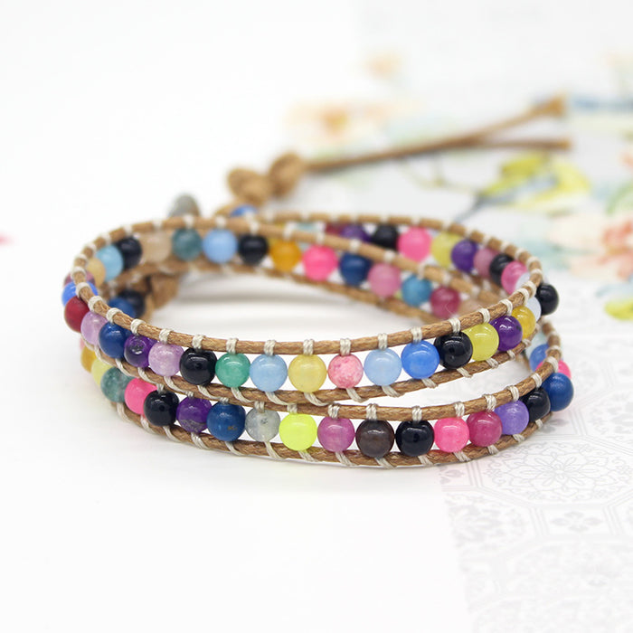 Wholesale Bracelet Multicolor Stone Wax Thread Handwoven Bohemian MOQ≥2 JDC-BT-WengW005