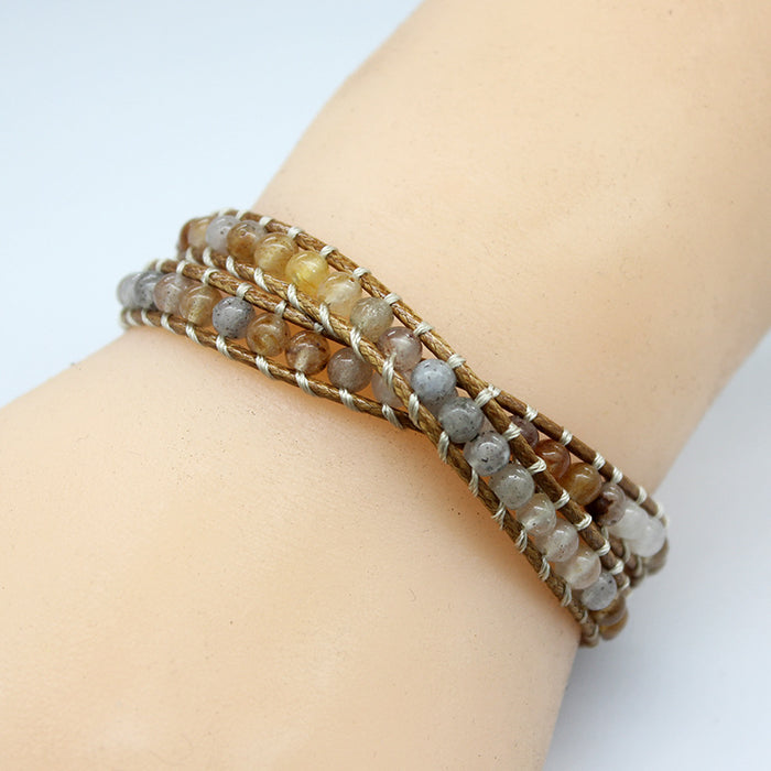 Wholesale Bracelet Multicolor Stone Wax Thread Handwoven Bohemian MOQ≥2 JDC-BT-WengW005