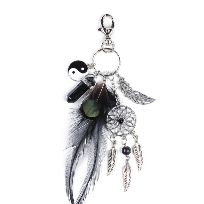 Jewelry WholesaleWholesale Natural Crystal Agate Feather Alloy DreamCatcher Keychain JDC-KC-RXin001 Keychains 润欣 %variant_option1% %variant_option2% %variant_option3%  Factory Price JoyasDeChina Joyas De China