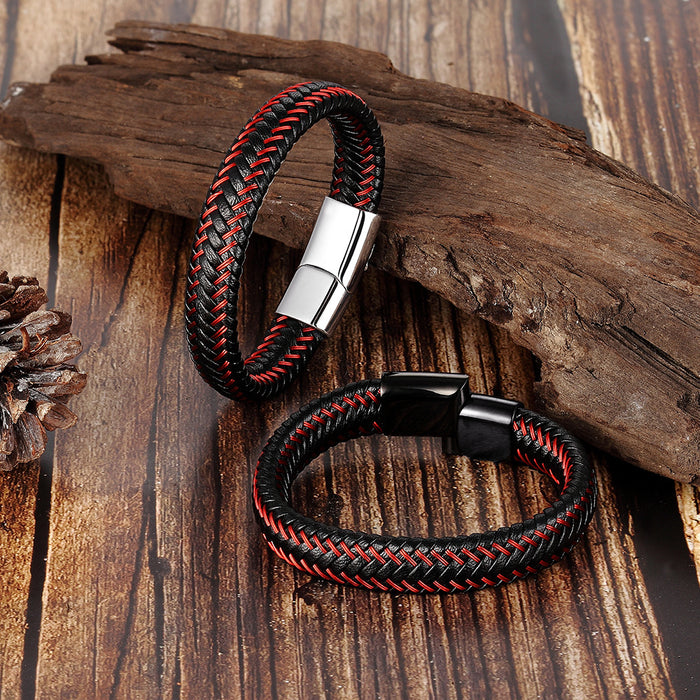 Wholesale Bracelet Stainless Steel Genuine Leather Bracelet Red Bracelet JDC-BT-OuSD010