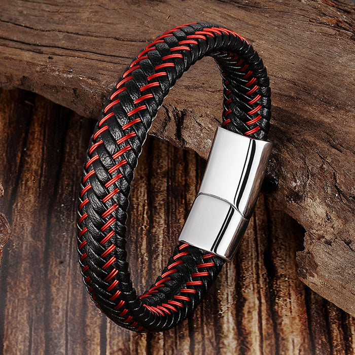 Wholesale Bracelet Stainless Steel Genuine Leather Bracelet Red Bracelet JDC-BT-OuSD010