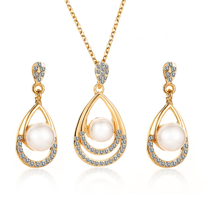 Wholesale Earrings Alloy Pearl Drop Necklace Set JDC-ES-A558