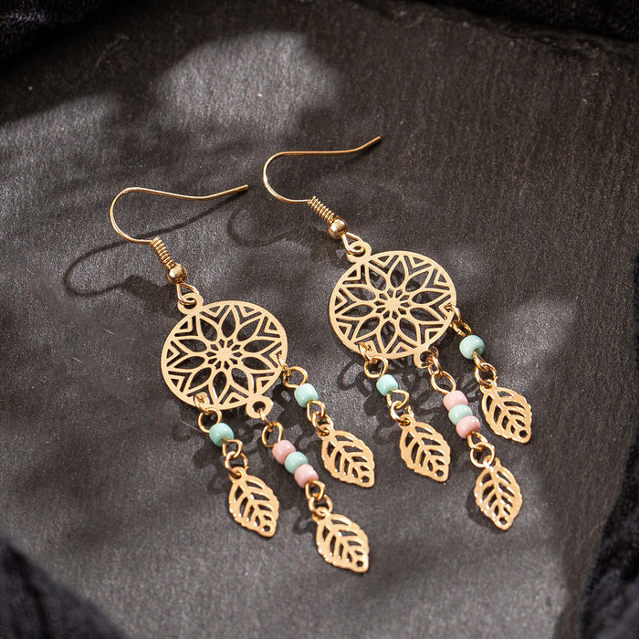 Wholesale Earrings Alloy Retro Geometric Round Hollow Leaves MOQ≥2 JDC-ES-HH031