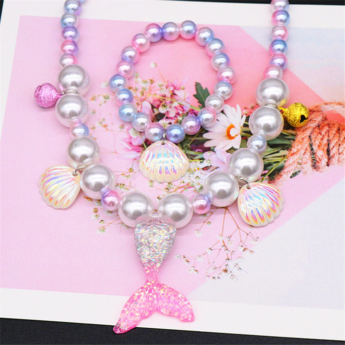 Wholesale Necklace Mermaid Tail Girls Pearl Necklace Bracelet Ring Earring Set MOQ≥2 JDC-RS-NanD001