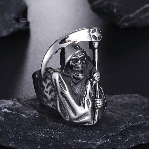 Wholesale Reaper Scythe Skull Alloy Ring JDC-RS-KaiS005