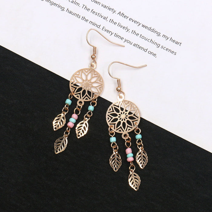 Wholesale Earrings Alloy Retro Geometric Round Hollow Leaves MOQ≥2 JDC-ES-HH031