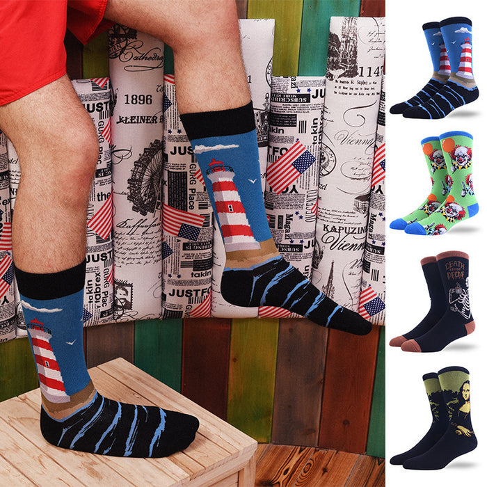 Wholesale Sock Cotton Medium Cylinder Retro Oil Painting Character MOQ≥3 JDC-SK-ShuiH004