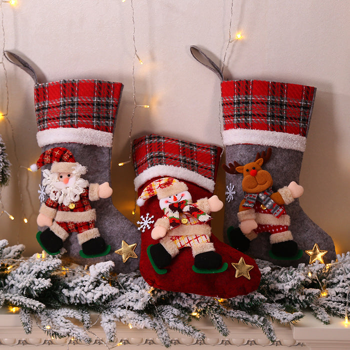 Bolsas de regalo al por mayor tela esponja de navidad calcetines a cuadros bolsas de dulces moq≥2 jdc-gb-ming002