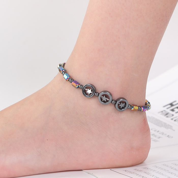 Wholesale AB Color Black Gallstone Hollow Star Anklet JDC-AS-JIai003