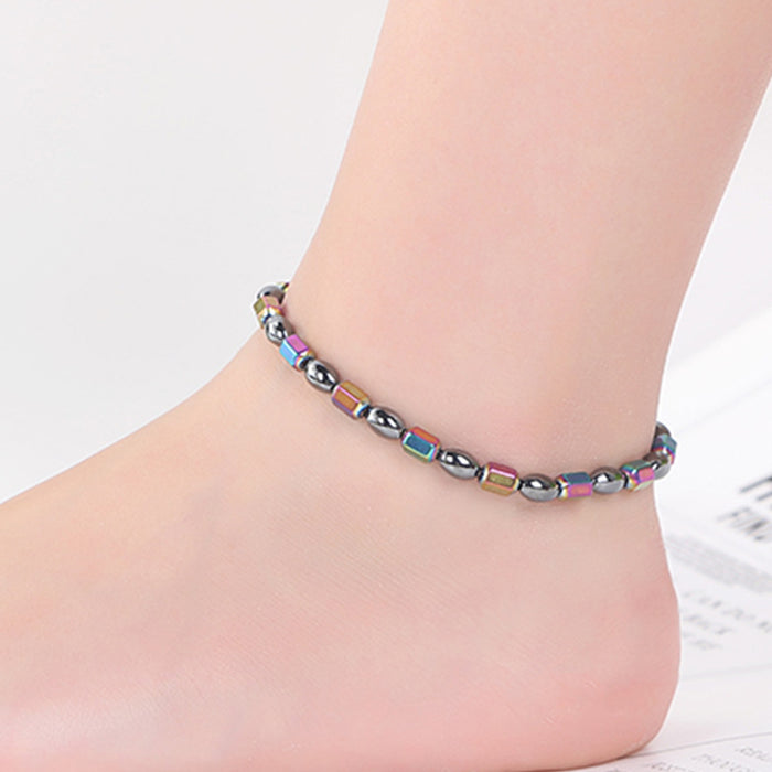 Wholesale AB Color Black Gallstone Elastic Hand Beaded Streamer Anklet JDC-AS-JIai004