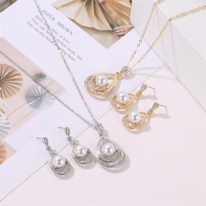 Wholesale Earrings Alloy Pearl Drop Necklace Set JDC-ES-A558