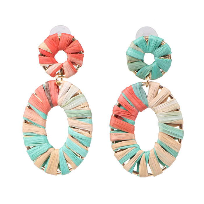 Wholesale Hollow Dyed Color Raffia Braided Women's Stud Earrings JDC-ES-jj408
