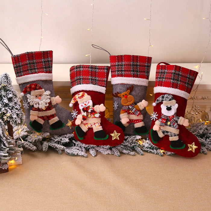 Wholesale Gift Bags Fabric Sponge Christmas Flower Plaid Socks Candy Bag MOQ≥2 JDC-GB-MinG002