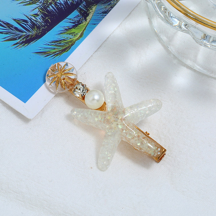Wholesale starfish hairpin with diamond edge clip bangs clip pearl JDC-HC-Zhil003
