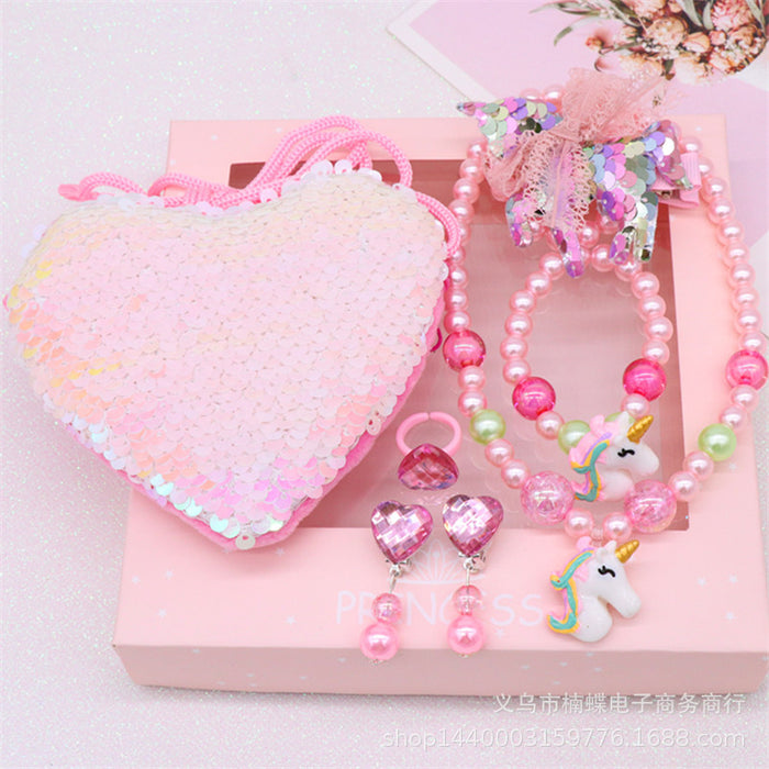 Wholesale Necklace Mermaid Tail Girls Pearl Necklace Bracelet Ring Earring Set JDC-RS-NanD003