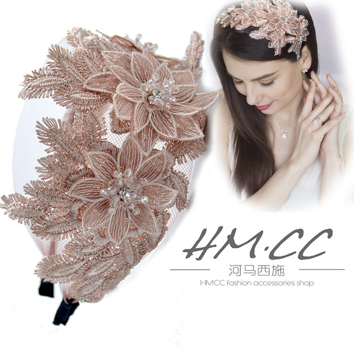 Wholesale Headband Embroidery Lace Wide Bridal Hair Accessories JDC-HD-HMXS002
