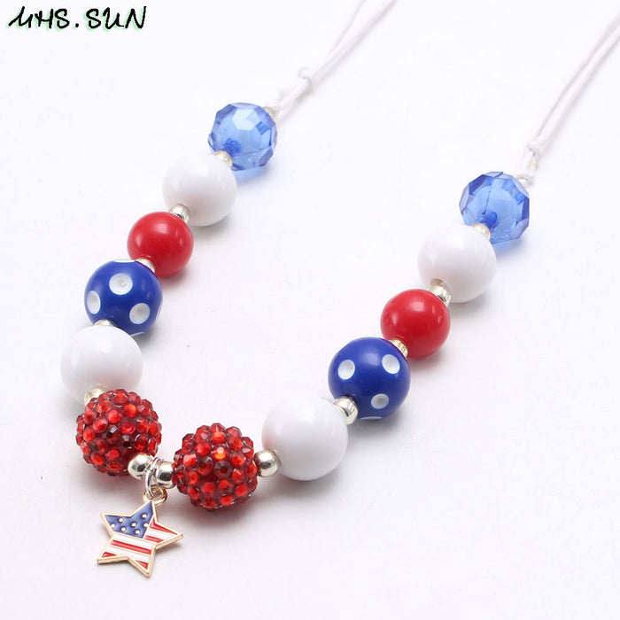 Wholesale th of July Independence Day American Flag Pendant Kids Necklace JDC-NE-nijia001