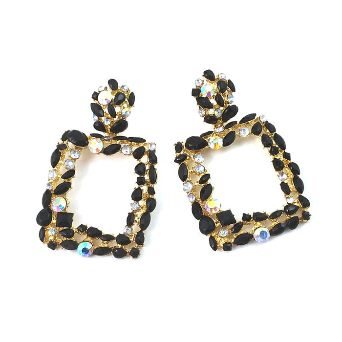 Wholesale Exaggerated Geometric Colorful Crystal Square Stud Earrings MOQ≥2 JDC-ES-qifu001