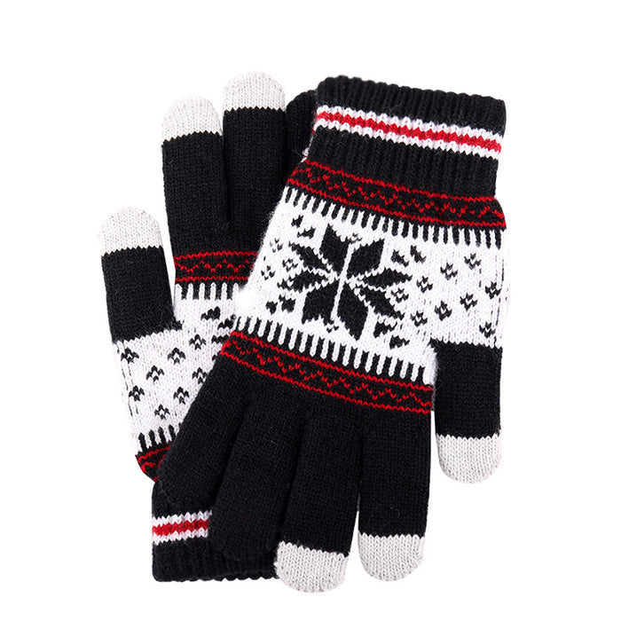 Wholesale Gloves Knitted Winter Snowflake Fingers Plus Fleece Touch Screen MOQ≥2 JDC-GS-LiR005