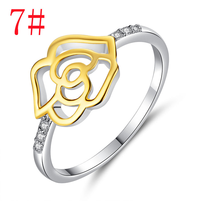 Wholesale Ring Copper Rhinestone Hollow Rose MOQ≥2 JDC-RS-MiMeng137