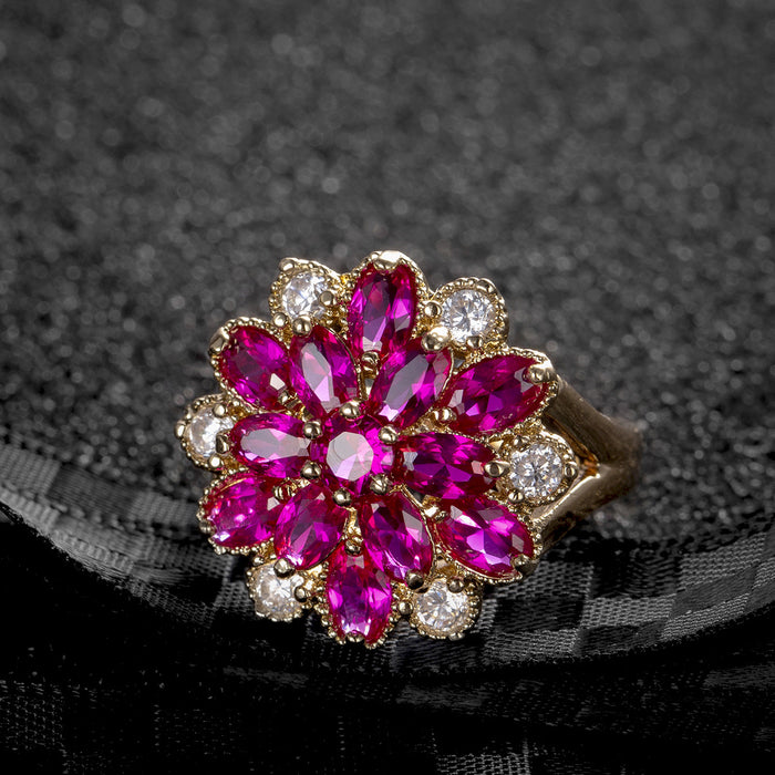 Wholesale Copper Gold Plated Zircon Big Flower Ring JDC-RS-LongY011