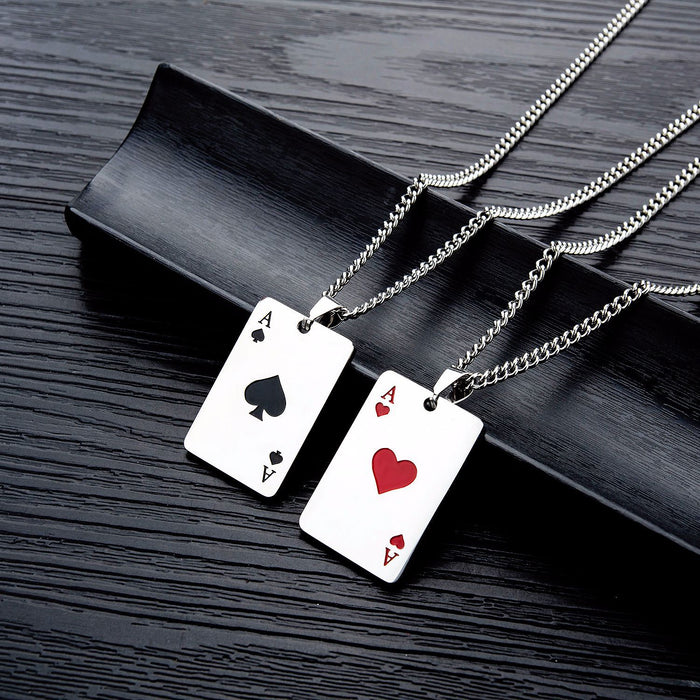 Wholesale Necklace Stainless Steel Playing Cards Ace of Hearts and Spades MOQ≥2 JDC-NE-PERMGEJ001