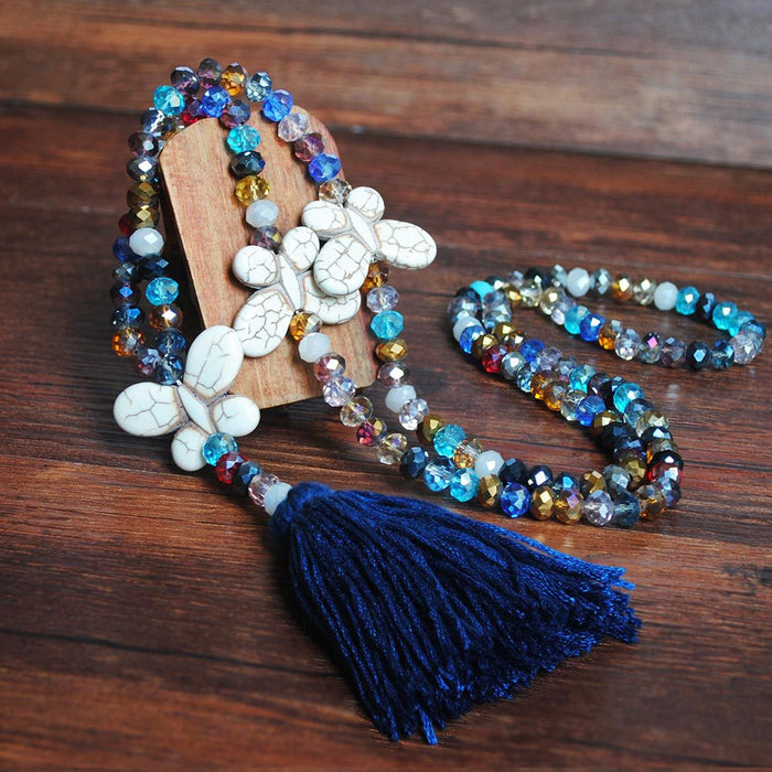 Wholesale Necklace White Turquoise Handmade Beaded Colorful Crystal Bow Knot Sweater Chain JDC-NE-YouF021