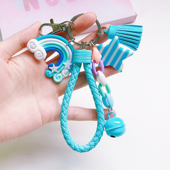 Wholesale cute girl heart creative soft ceramic rainbow keychain MOQ≥2 JDC-KC-XinJ001