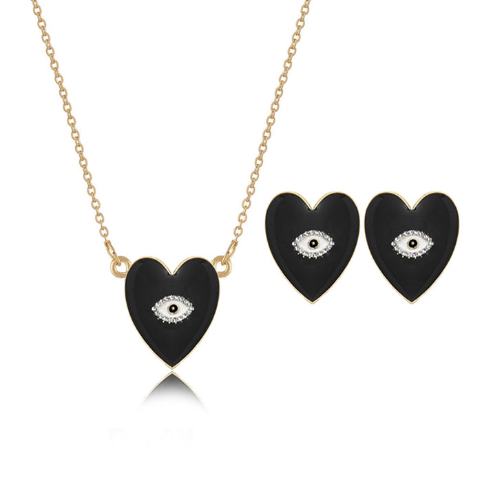 Wholesale Necklace Alloy Enamel Heart Eyes Diamond Earrings Set JDC-NE-YiD056