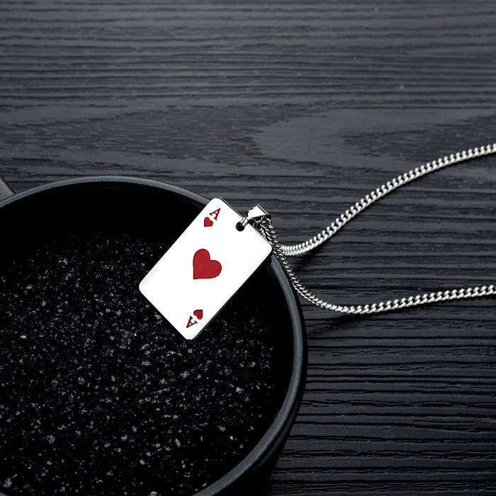 Wholesale Necklace Stainless Steel Playing Cards Ace of Hearts and Spades MOQ≥2 JDC-NE-PERMGEJ001