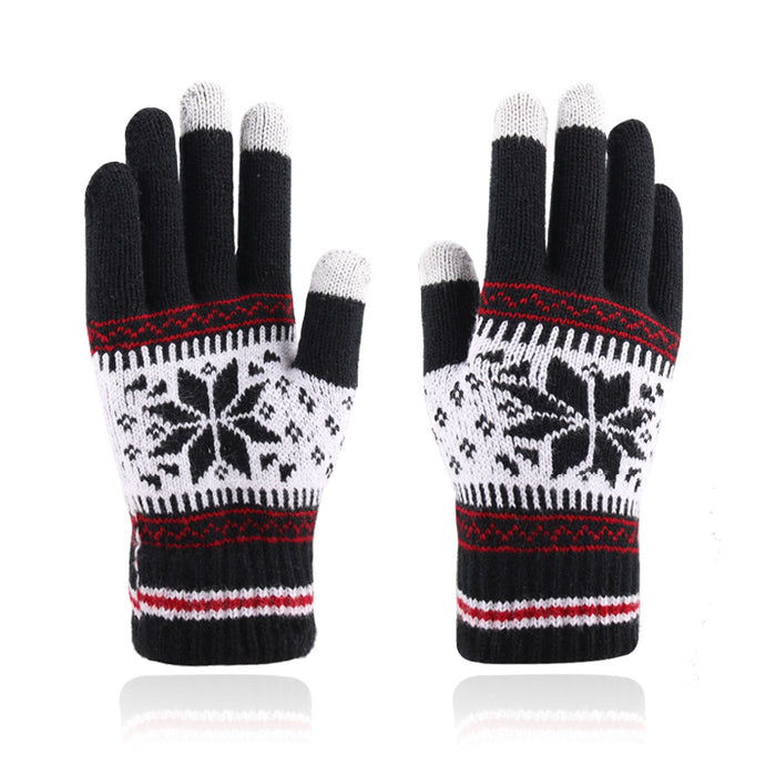 Wholesale Gloves Knitted Winter Snowflake Fingers Plus Fleece Touch Screen MOQ≥2 JDC-GS-LiR005