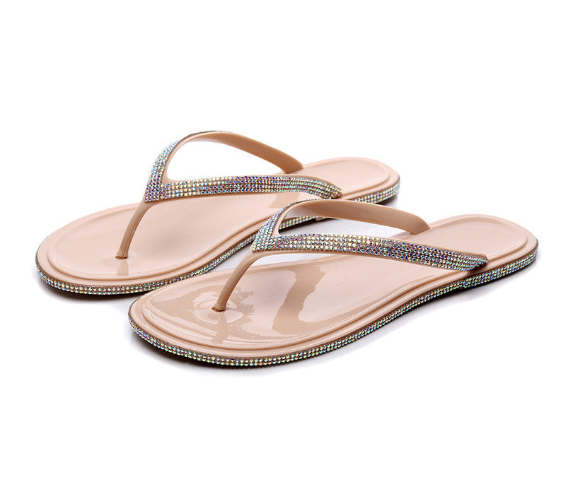 Wholesale plus size clip-on sandals with colored diamond craftsmanship JDC-SD-QiaoF001