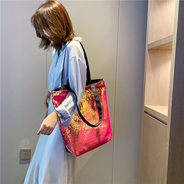 Wholesale Handbag Oxford Cloth Sequin Color Changing Shopping Bag One Shoulder JDC-HB-Qianb001