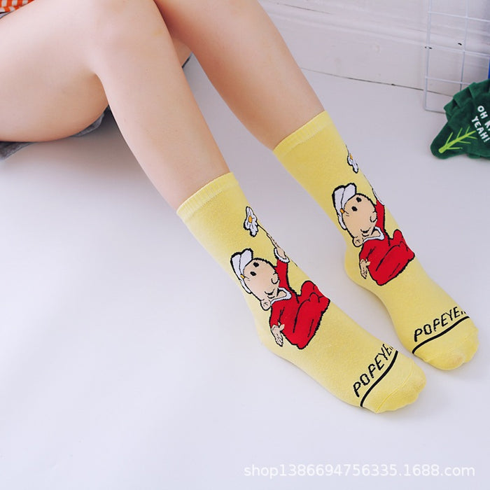 Wholesale Sock Combed Cotton Medium Tube Breathable Sweat-absorbent Cute Cartoon (M) MOQ≥3 JDC-SK-QinY003