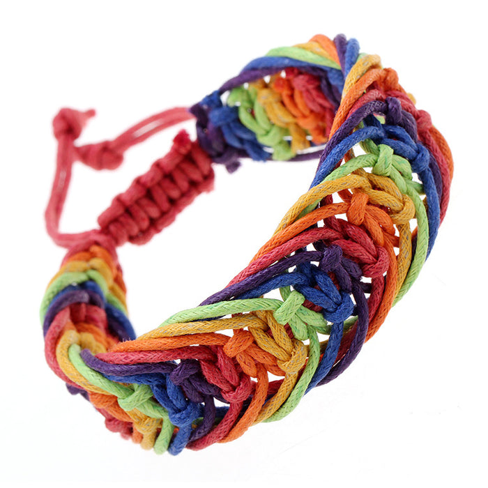Wholesale jewelry six color gay same sex wax thread braided rainbow lgbt bracelet MOQ≥2 JDC-BT-HaoL009