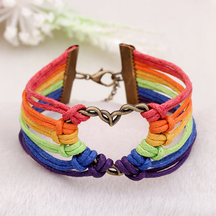 Wholesale jewelry gay love woven gay rainbow color lgbt rainbow bracelet MOQ≥2 JDC-BT-HaoL003