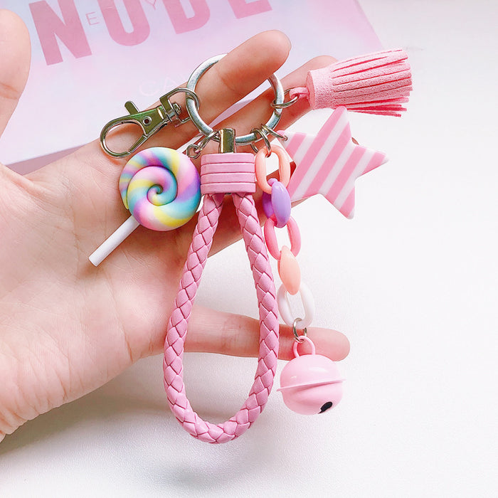 Wholesale cute girl heart creative soft ceramic rainbow keychain MOQ≥2 JDC-KC-XinJ001