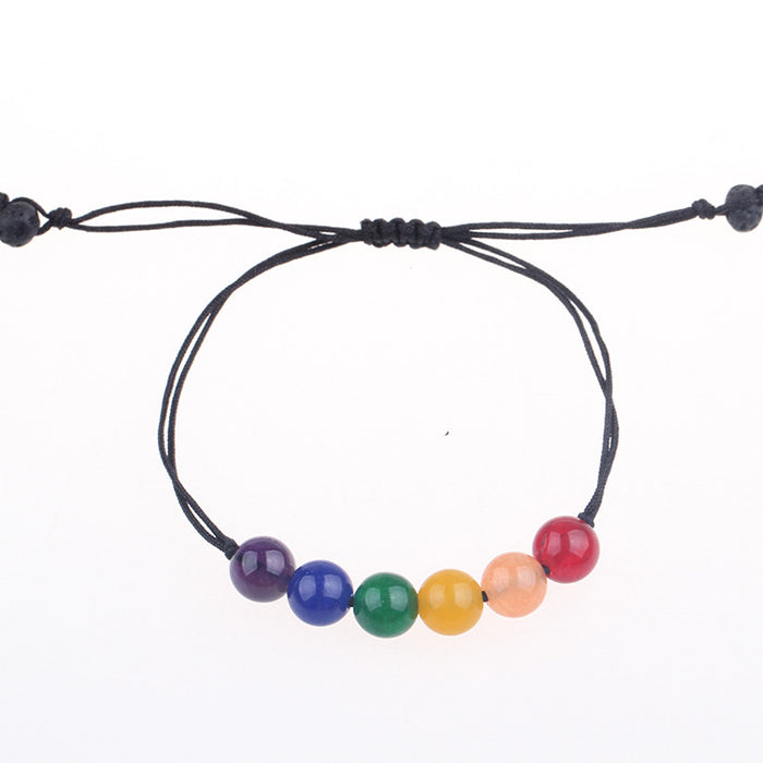 Wholesale lgbt same sex colored stone adjustable braided six color rainbow bracelet MOQ≥2 JDC-BT-HaoL004