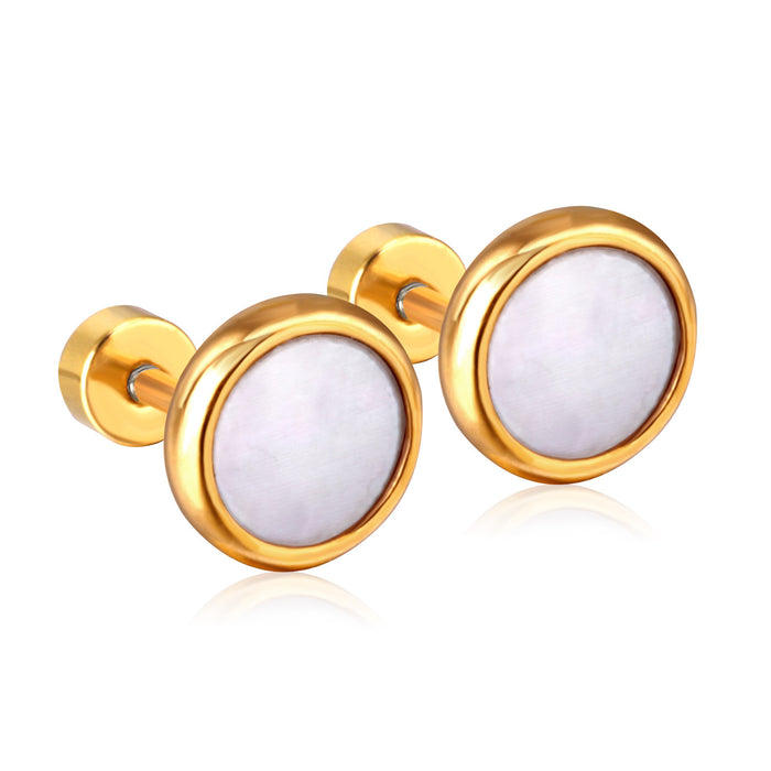 Wholesale Gold Silver With Shell Screw Stud Earrings Stainless Steel MOQ≥3 JDC-ES-Aiseng005